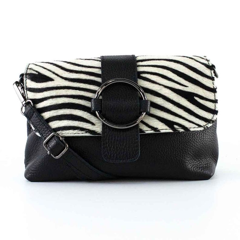 Cartera de Cuero Hebilla 672 Mujer Cebra Blanco Mailea-0