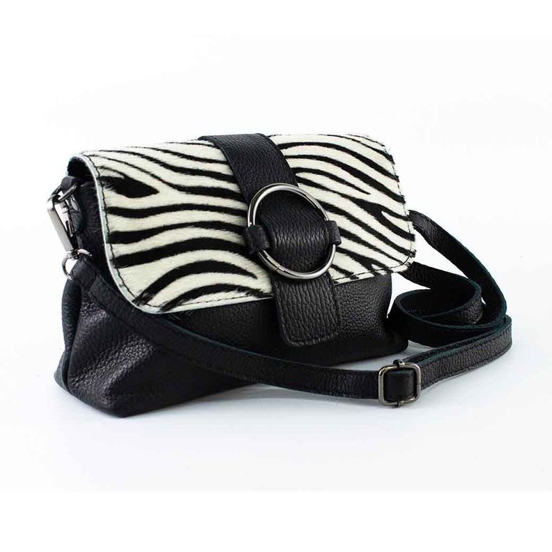 Cartera de Cuero Hebilla 672 Mujer Cebra Blanco Mailea-1