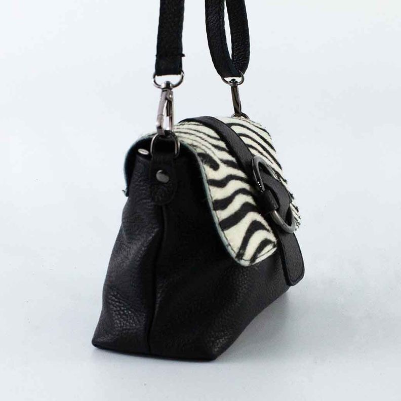 Cartera de Cuero Hebilla 672 Mujer Cebra Blanco Mailea-3
