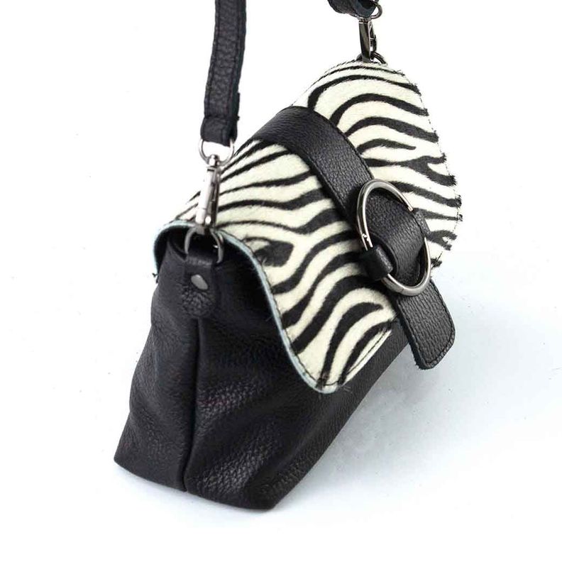 Cartera de Cuero Hebilla 672 Mujer Cebra Blanco Mailea-4