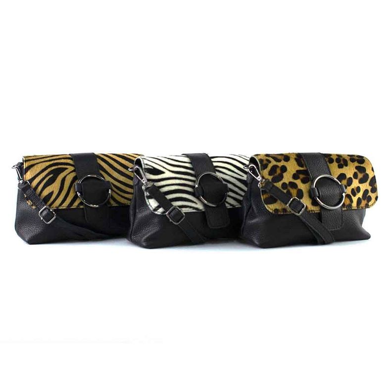 Cartera de Cuero Hebilla 672 Mujer Cebra Blanco Mailea-5