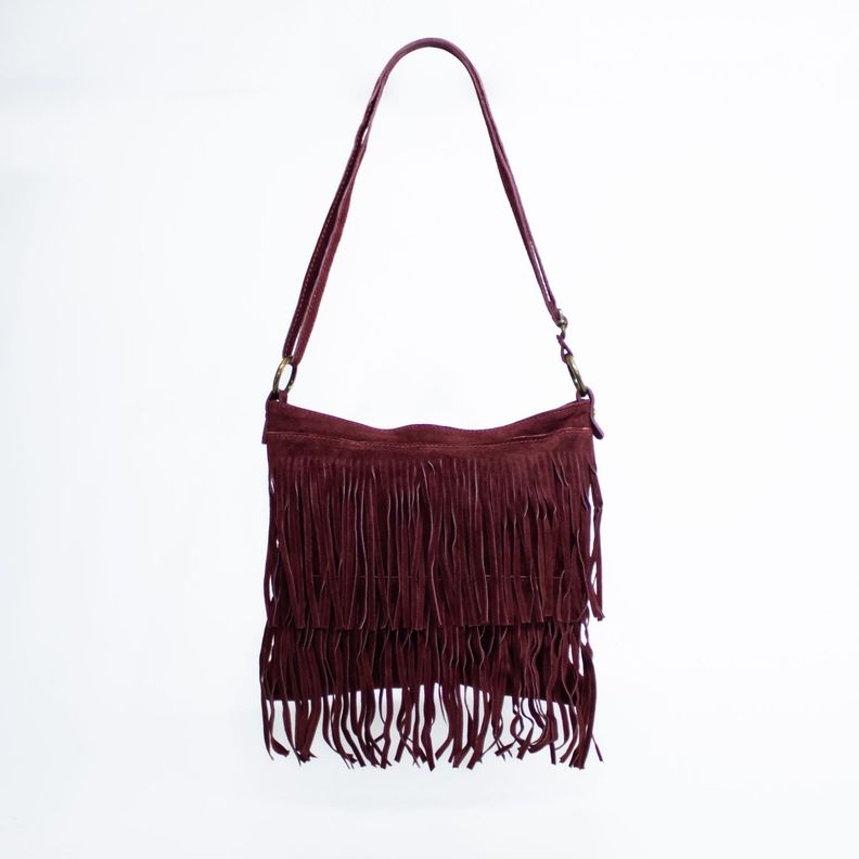 Cartera reno con flecos Burdeo