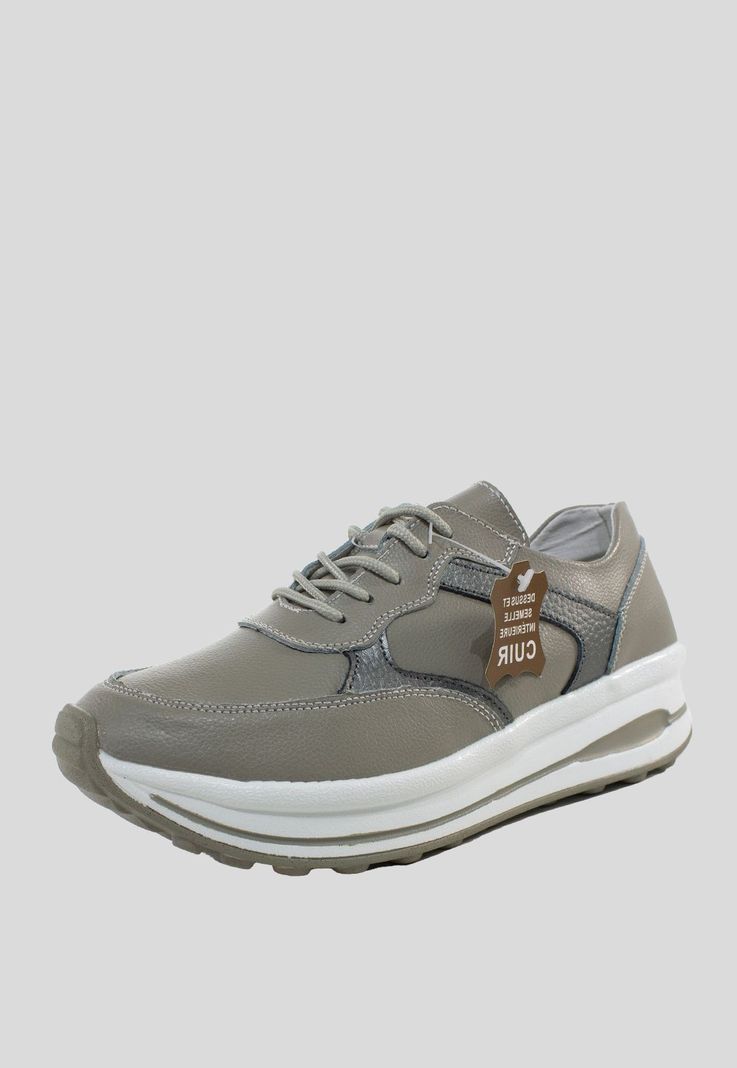 Zapatilla Cuero Aplicación Metalizada Gris-0