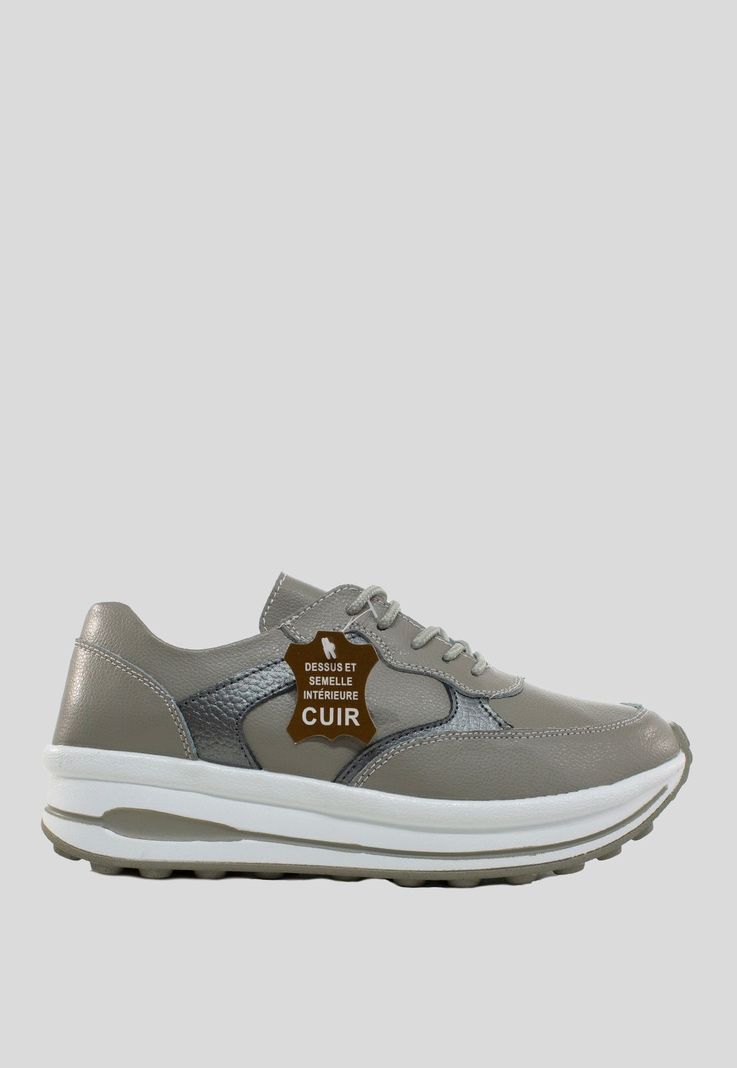 Zapatilla Cuero Aplicación Metalizada Gris-1