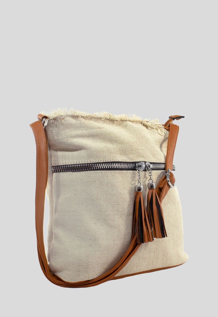 Bandolera Lona 2 Cierres Beige-1