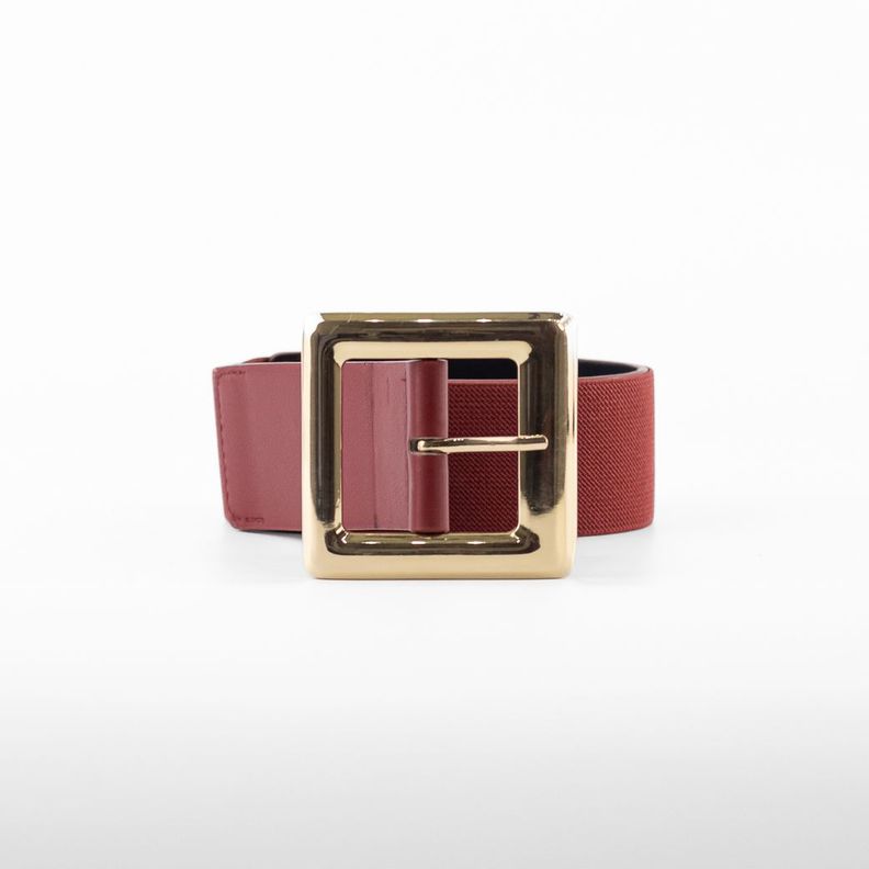 Cinturón Elastico Hebilla Metal Cuadrado Mujer Rojo Mailea-0