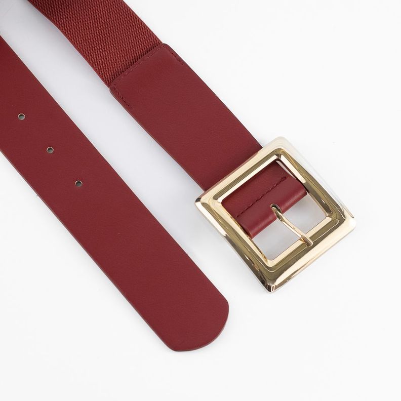 Cinturón Elastico Hebilla Metal Cuadrado Mujer Rojo Mailea-2