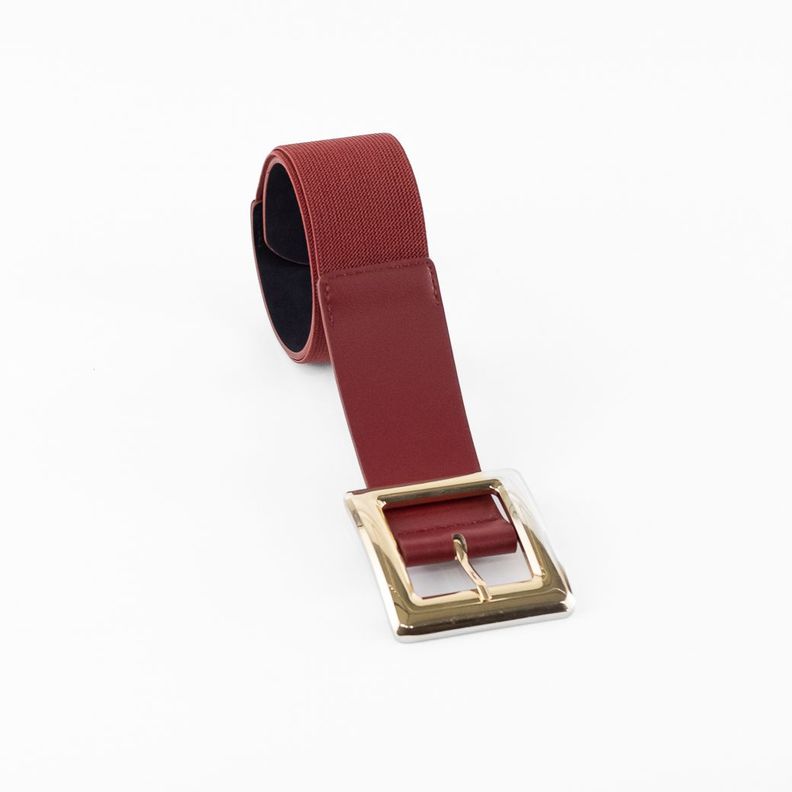 Cinturón Elastico Hebilla Metal Cuadrado Mujer Rojo Mailea-3