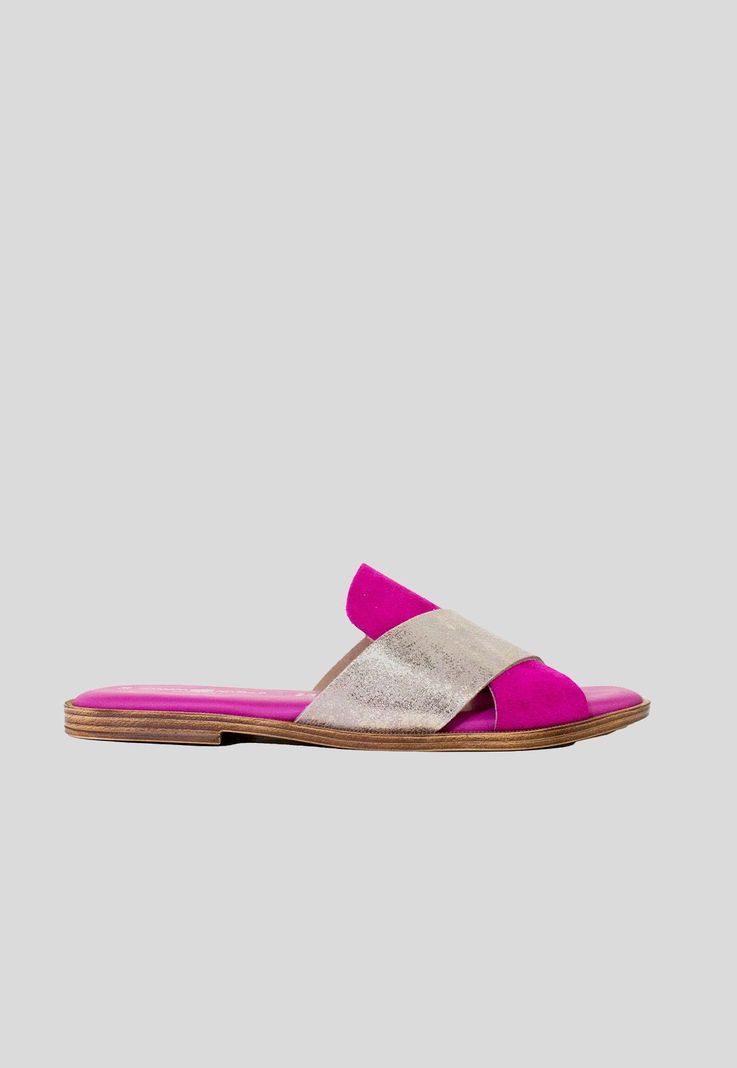 Sandalia reno plana cruz material Fucsia-0