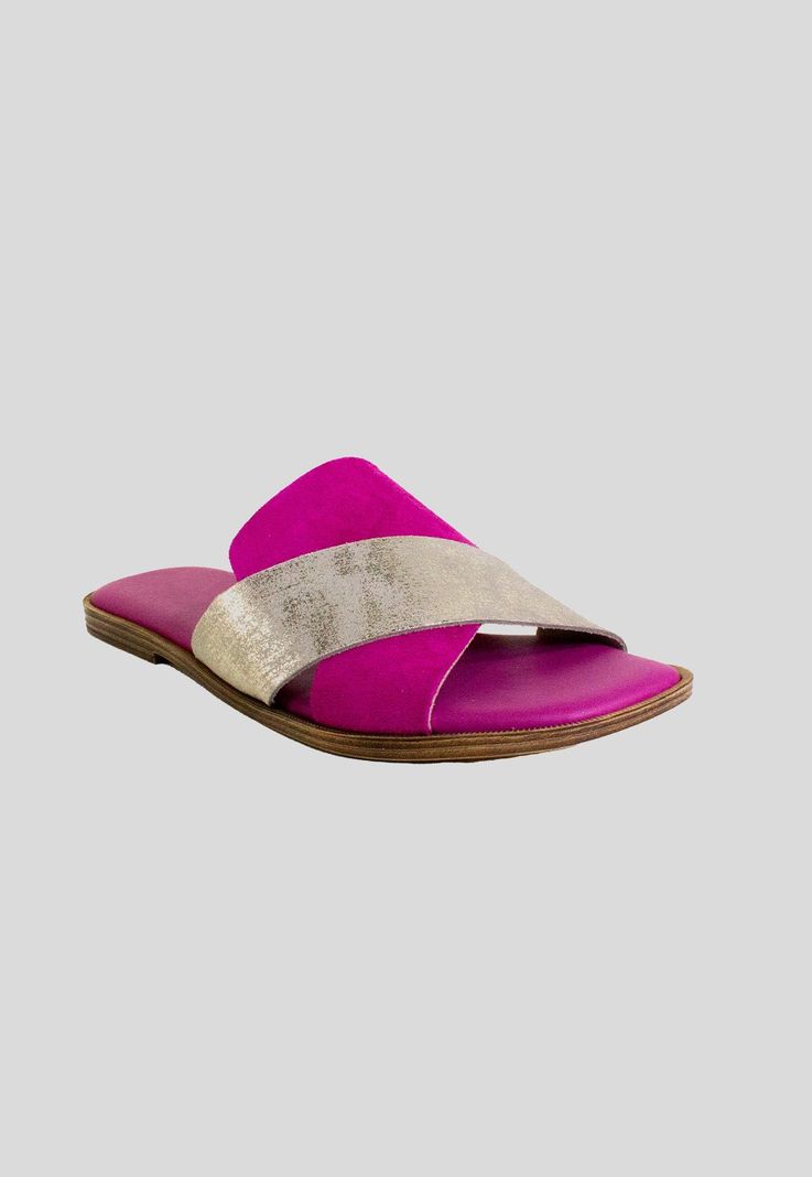 Sandalia reno plana cruz material Fucsia-2