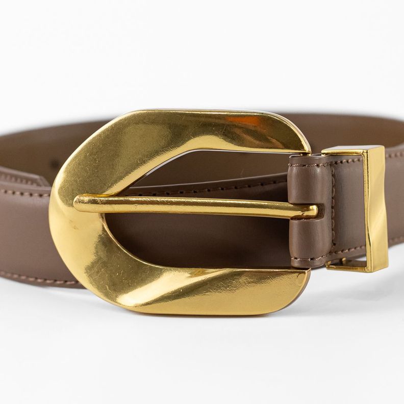 Cinturón Cuero Delgado Hebilla Metal Mujer Taupe Mailea-1