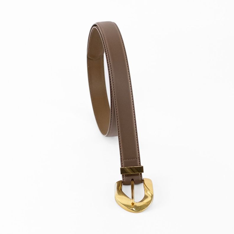 Cinturón Cuero Delgado Hebilla Metal Mujer Taupe Mailea-3