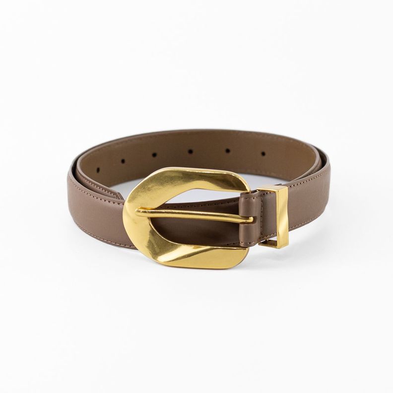 Cinturon Cuero Delgado Hebilla Metal Mujer Taupe Mailea