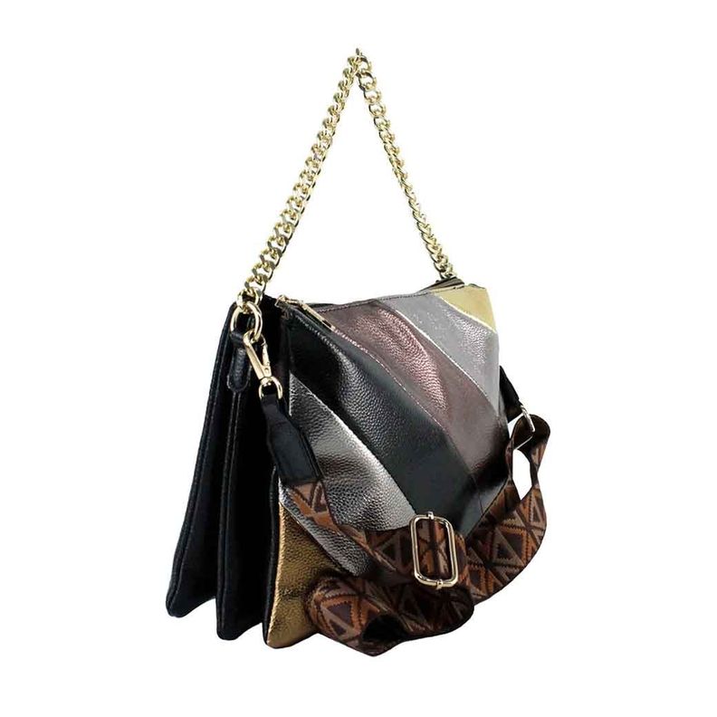 Cartera Ecocuero Metalizado 591  Mujer Negro Mailea-4