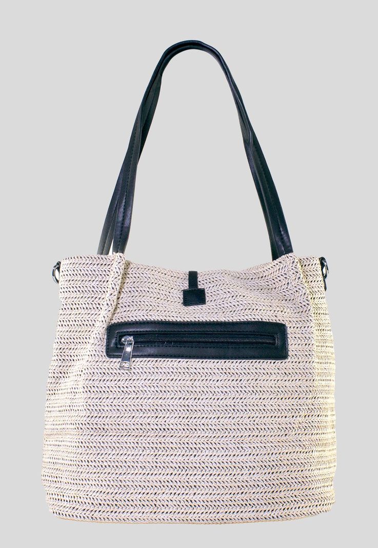 Cartera Rafia Doble Manilla Beige Negro-2