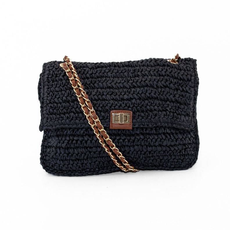 Cartera Tejida con Broche Frontal Negro-0