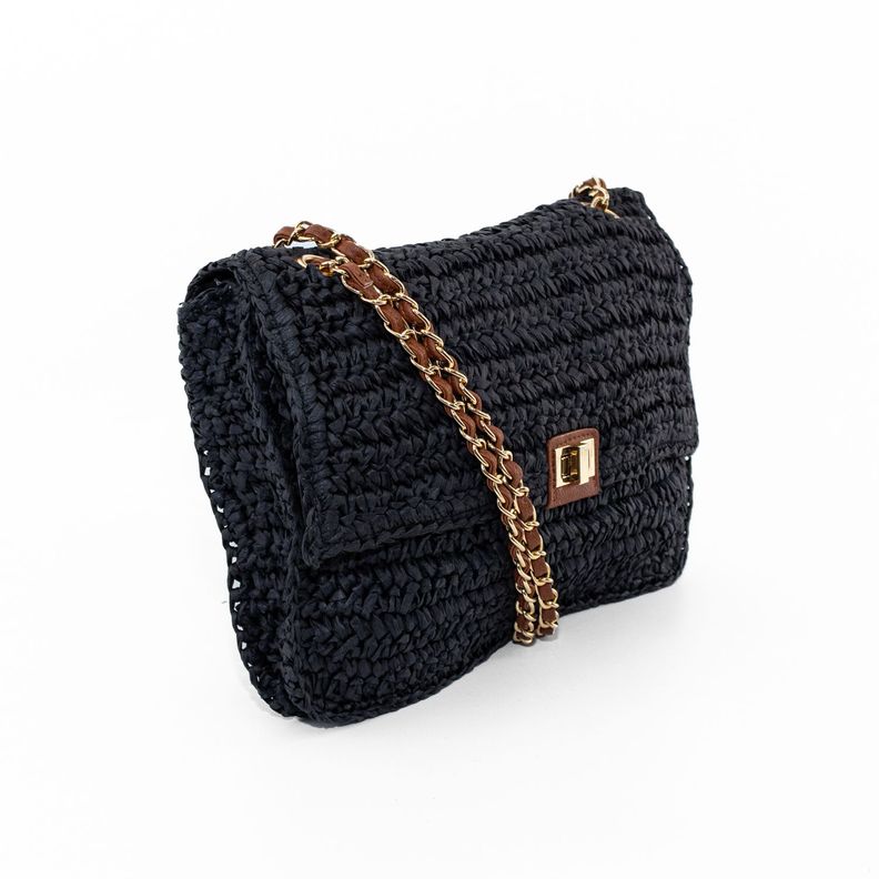 Cartera Tejida con Broche Frontal Negro-1