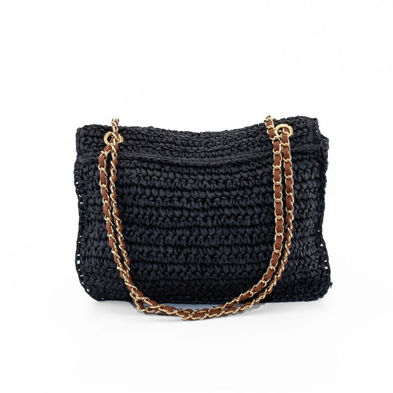 Cartera Tejida con Broche Frontal Negro-2