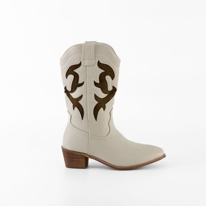 Bota Vaquera Bicolor Mujer Beige Mailea-0