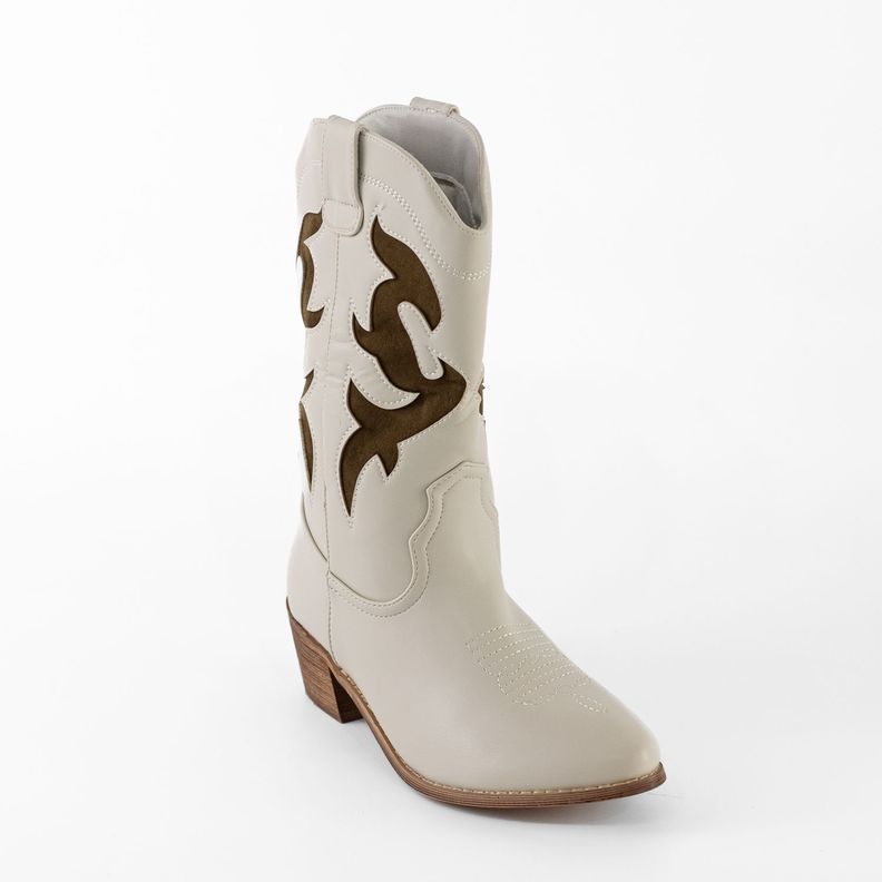 Bota Vaquera Bicolor Mujer Beige Mailea-1