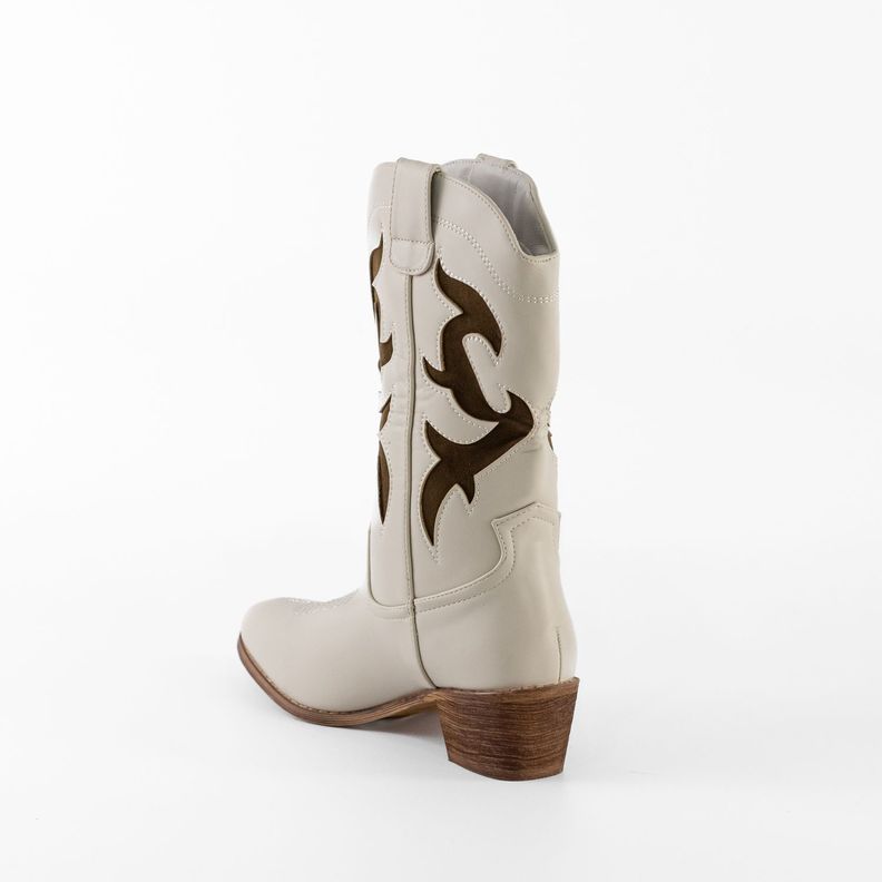 Bota Vaquera Bicolor Mujer Beige Mailea-2