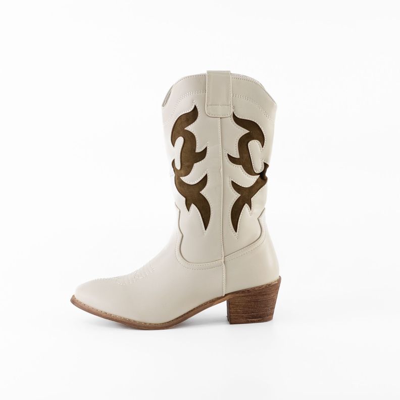 Bota Vaquera Bicolor Mujer Beige Mailea-3