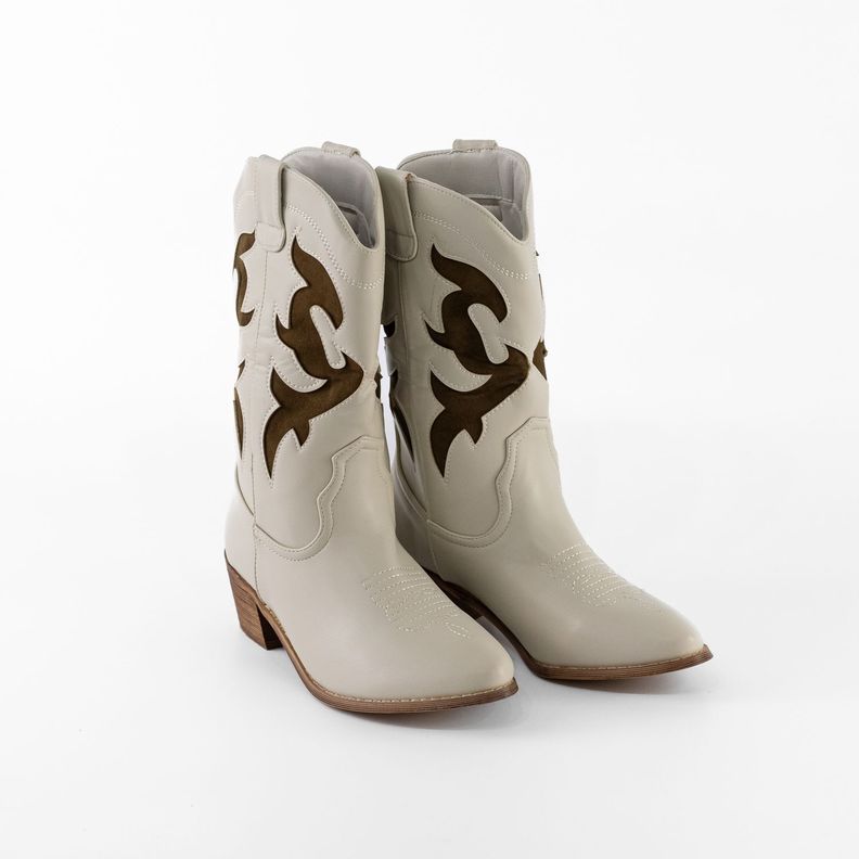 Bota Vaquera Bicolor Mujer Beige Mailea-4