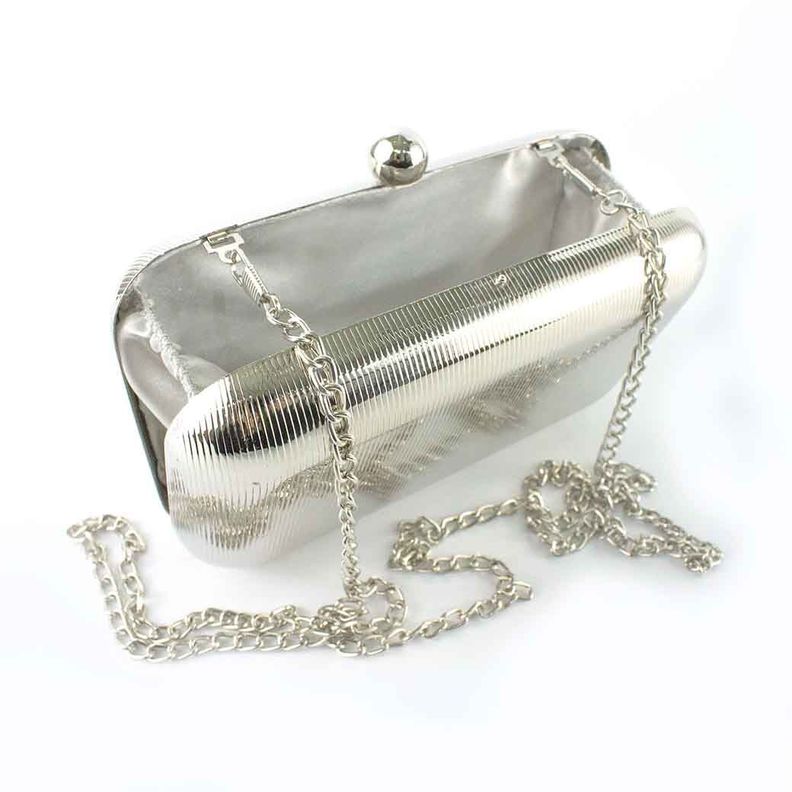 Cartera Metalizada de Noche Rigida 867 Mujer Plateado Mailea-4