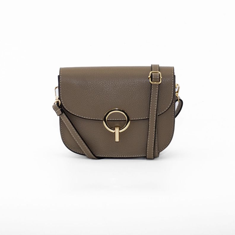 Cartera Cuero con Círculo Metálico Taupe-0