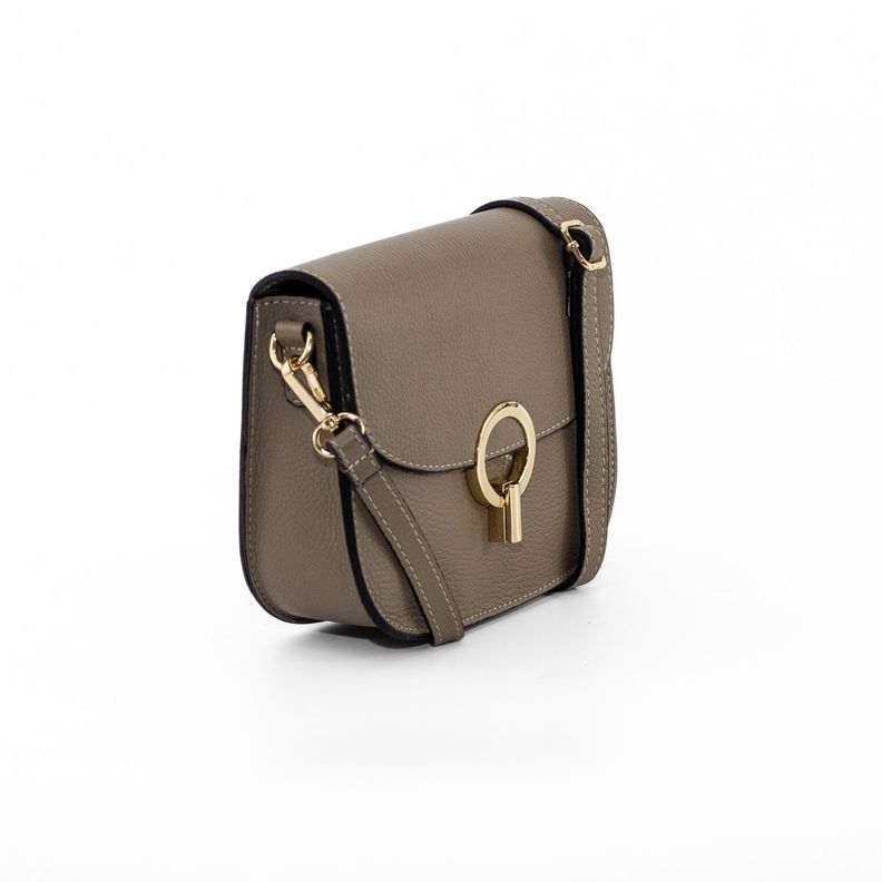 Cartera Cuero con Círculo Metálico Taupe-1