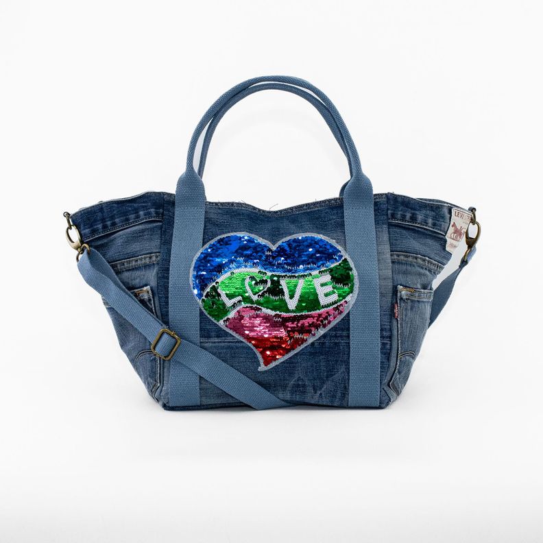 Cartera Jeans Grande con Aplicación Corazón Multicolor-0