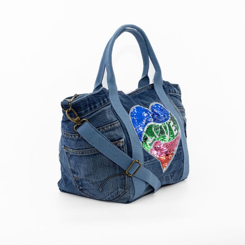Cartera Jeans Grande con Aplicación Corazón Multicolor-1