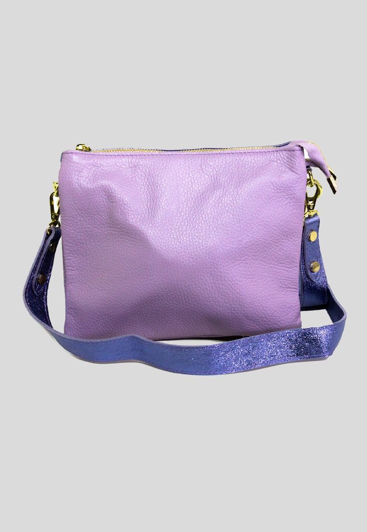 Cartera cuero 3 materiales Lila-2