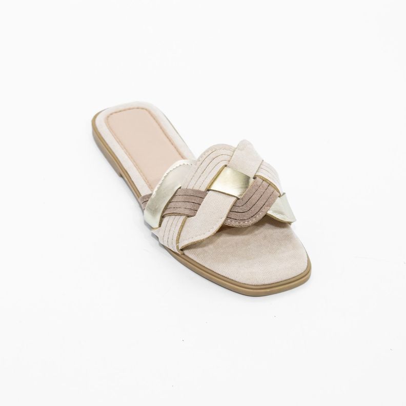 Sandalia Plana Olas Cruzadas Beige Mailea-1