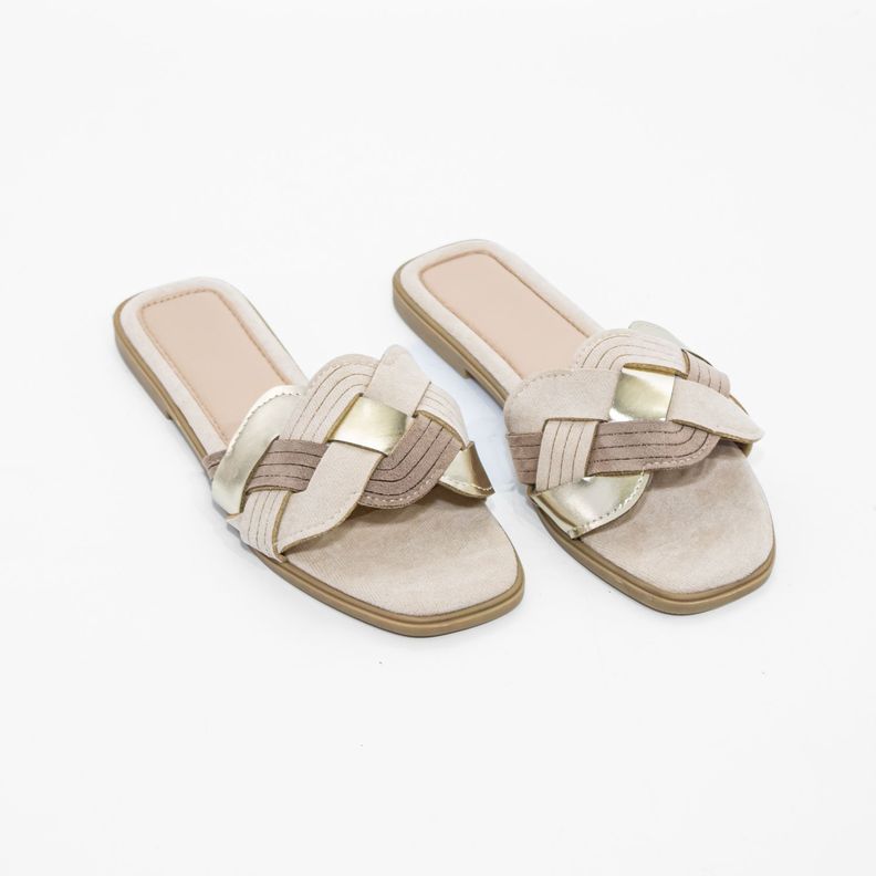 Sandalia Plana Olas Cruzadas Beige Mailea-3