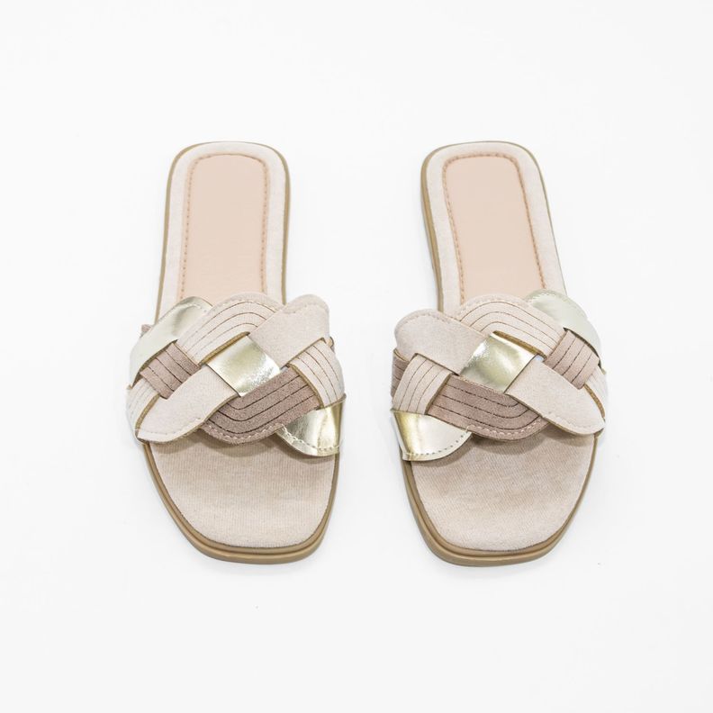 Sandalia Plana Olas Cruzadas Beige Mailea-4