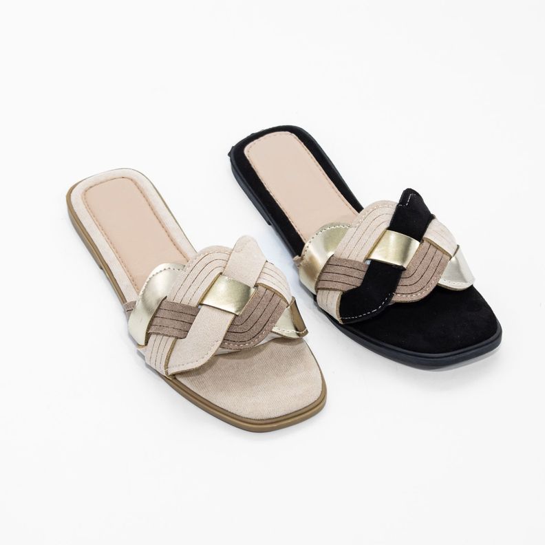 Sandalia Plana Olas Cruzadas Beige Mailea-5