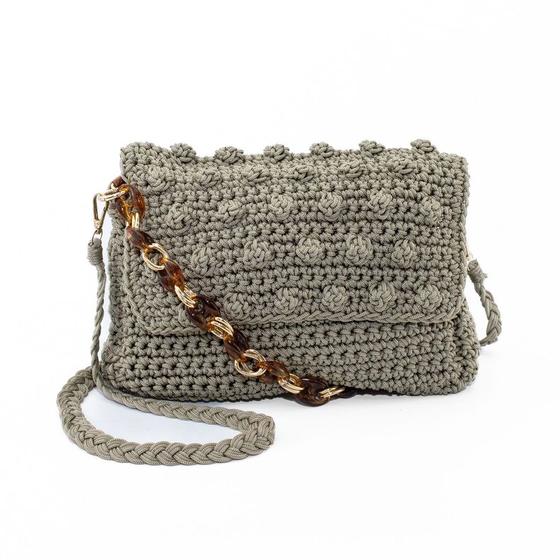 Cartera Tejida con Cadena Beige-0