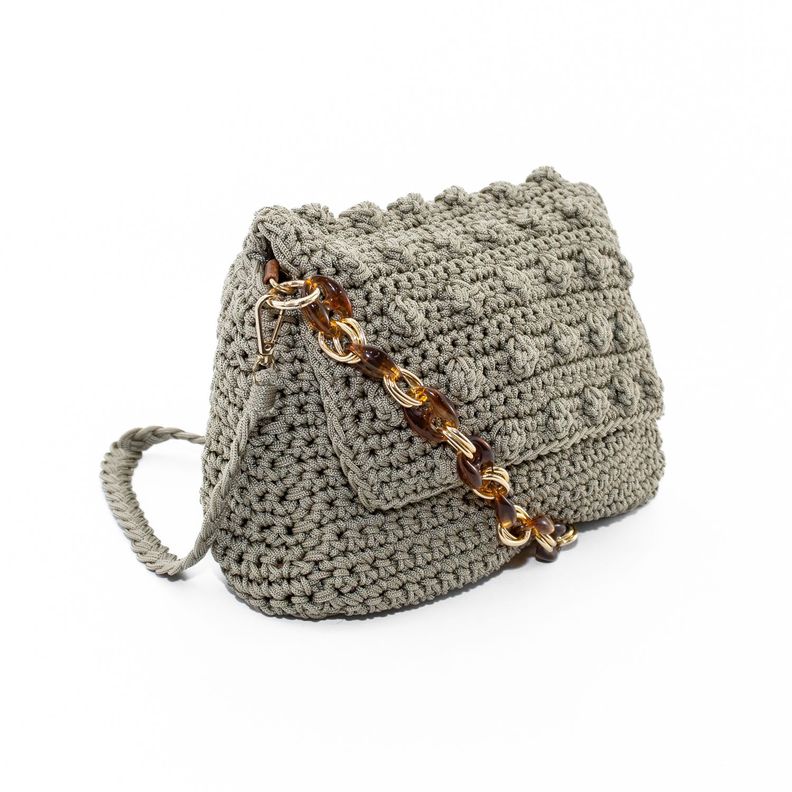 Cartera Tejida con Cadena Beige-1