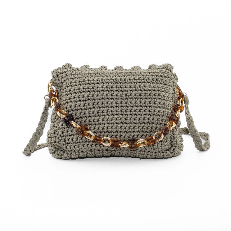 Cartera Tejida con Cadena Beige-2
