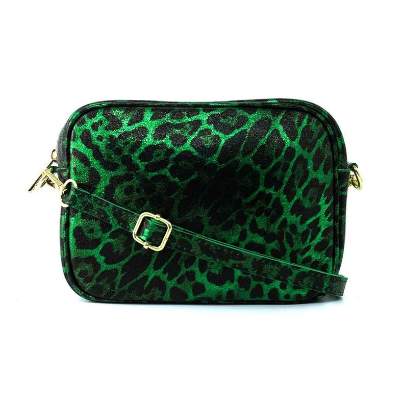 Cartera Cuero Brillo Cierre 591 Mujer Leopardo Verde Mailea-0