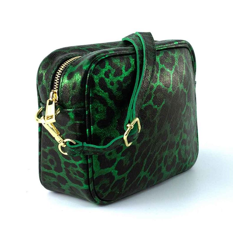 Cartera Cuero Brillo Cierre 591 Mujer Leopardo Verde Mailea-1