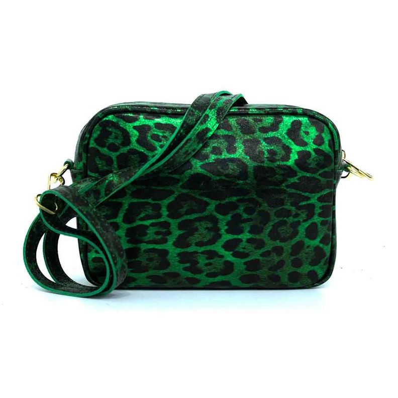 Cartera Cuero Brillo Cierre 591 Mujer Leopardo Verde Mailea-3