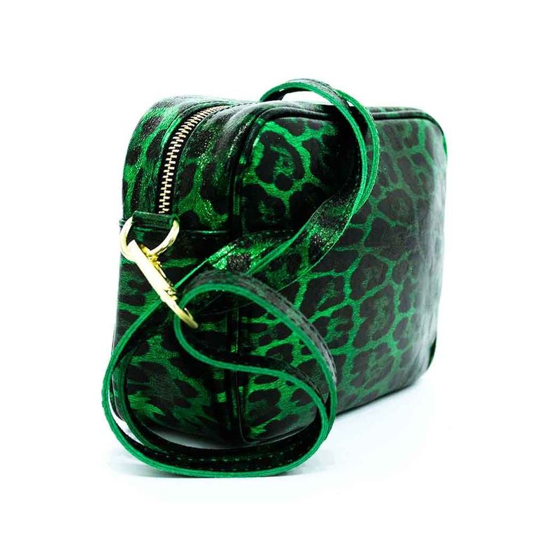 Cartera Cuero Brillo Cierre 591 Mujer Leopardo Verde Mailea-4