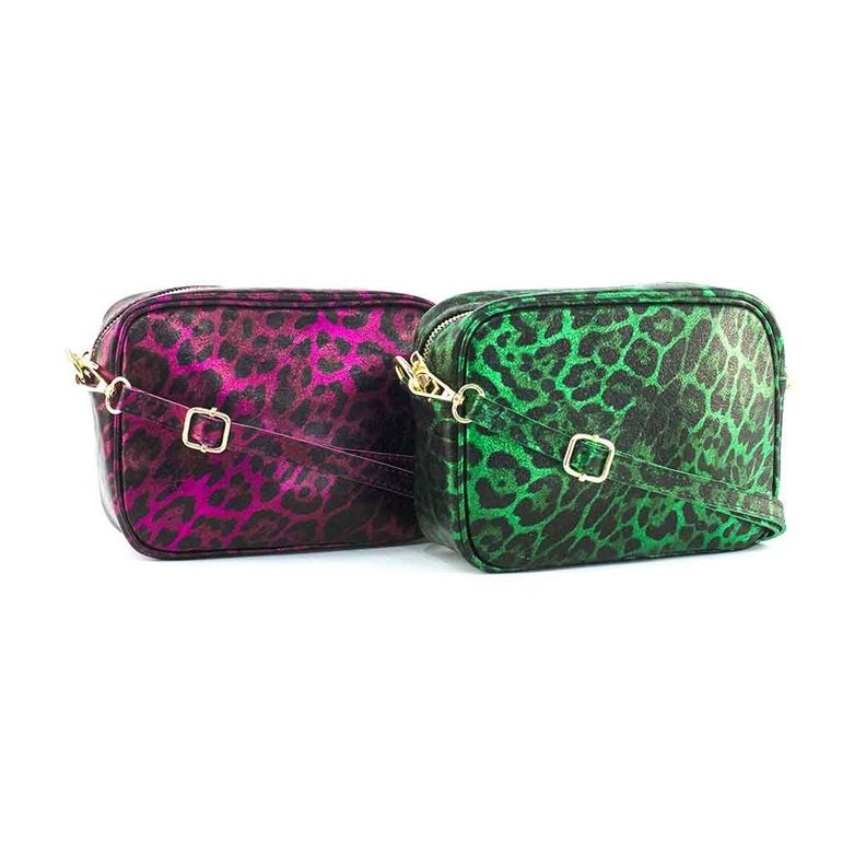 Cartera Cuero Brillo Cierre 591 Mujer Leopardo Verde Mailea-5