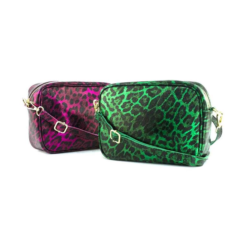 Cartera Cuero Brillo Cierre 591 Mujer Leopardo Verde Mailea-6