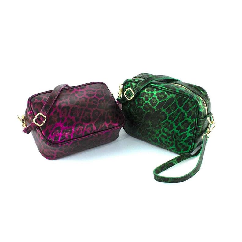Cartera Cuero Brillo Cierre 591 Mujer Leopardo Verde Mailea-7