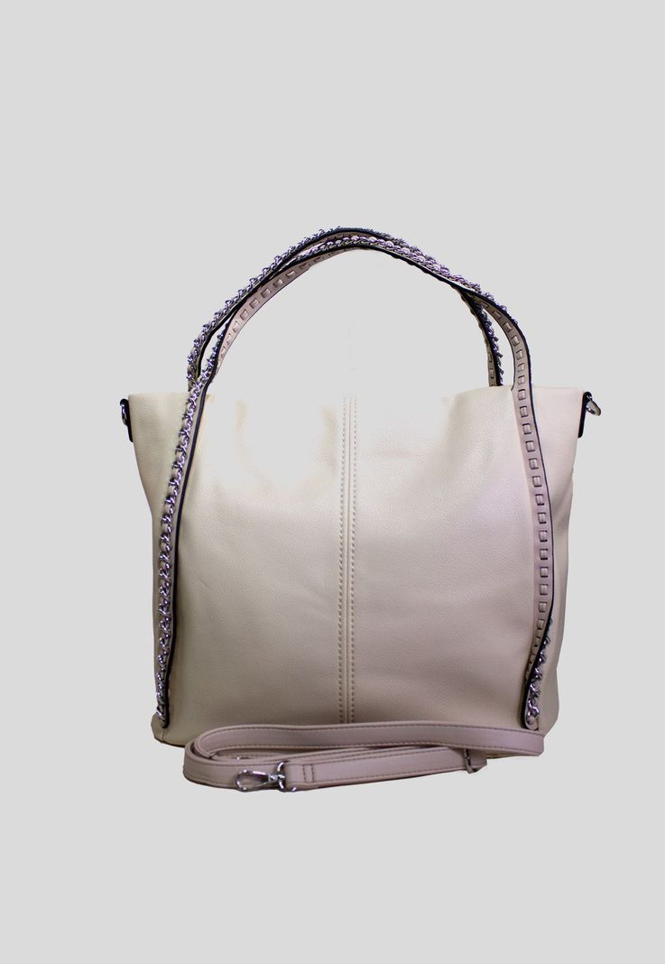 Cartera con full y cadena Beige-1