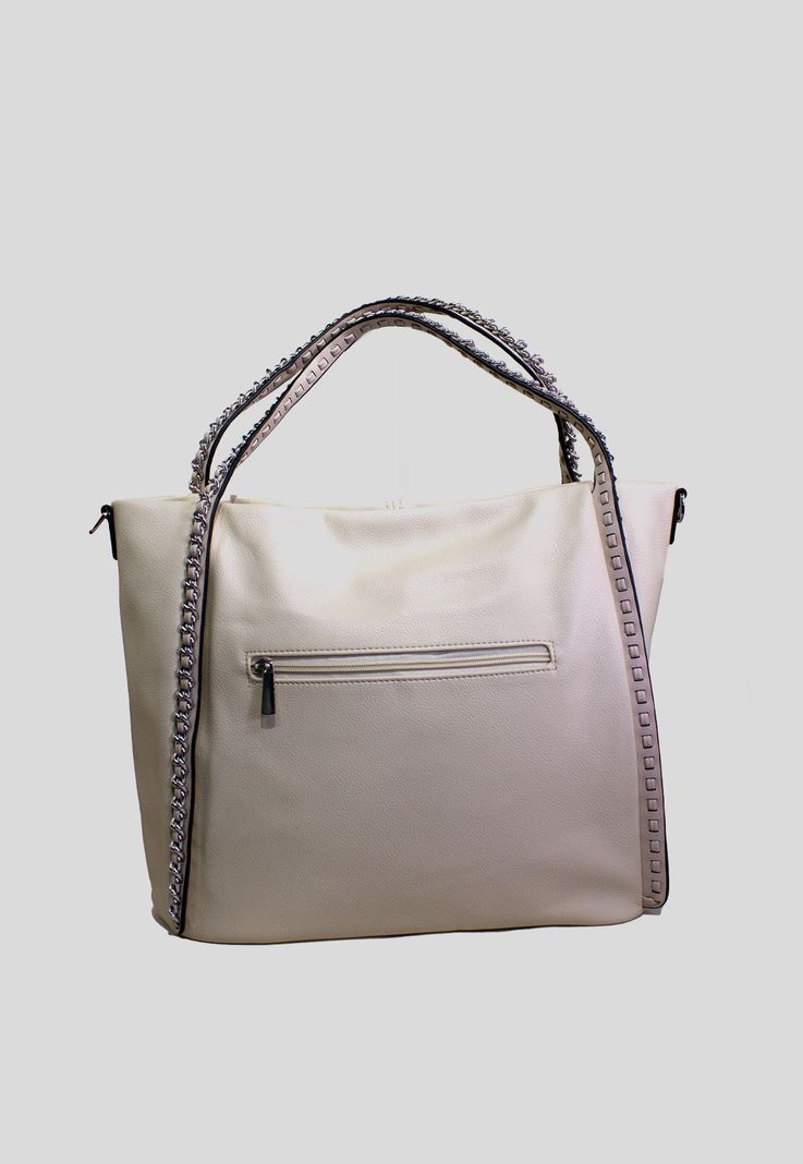 Cartera con full y cadena Beige-2