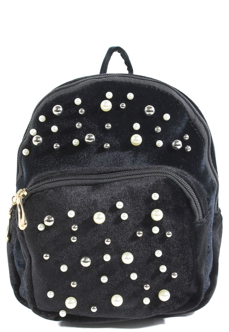 Mochila Terciopelo Perlas Negro-0